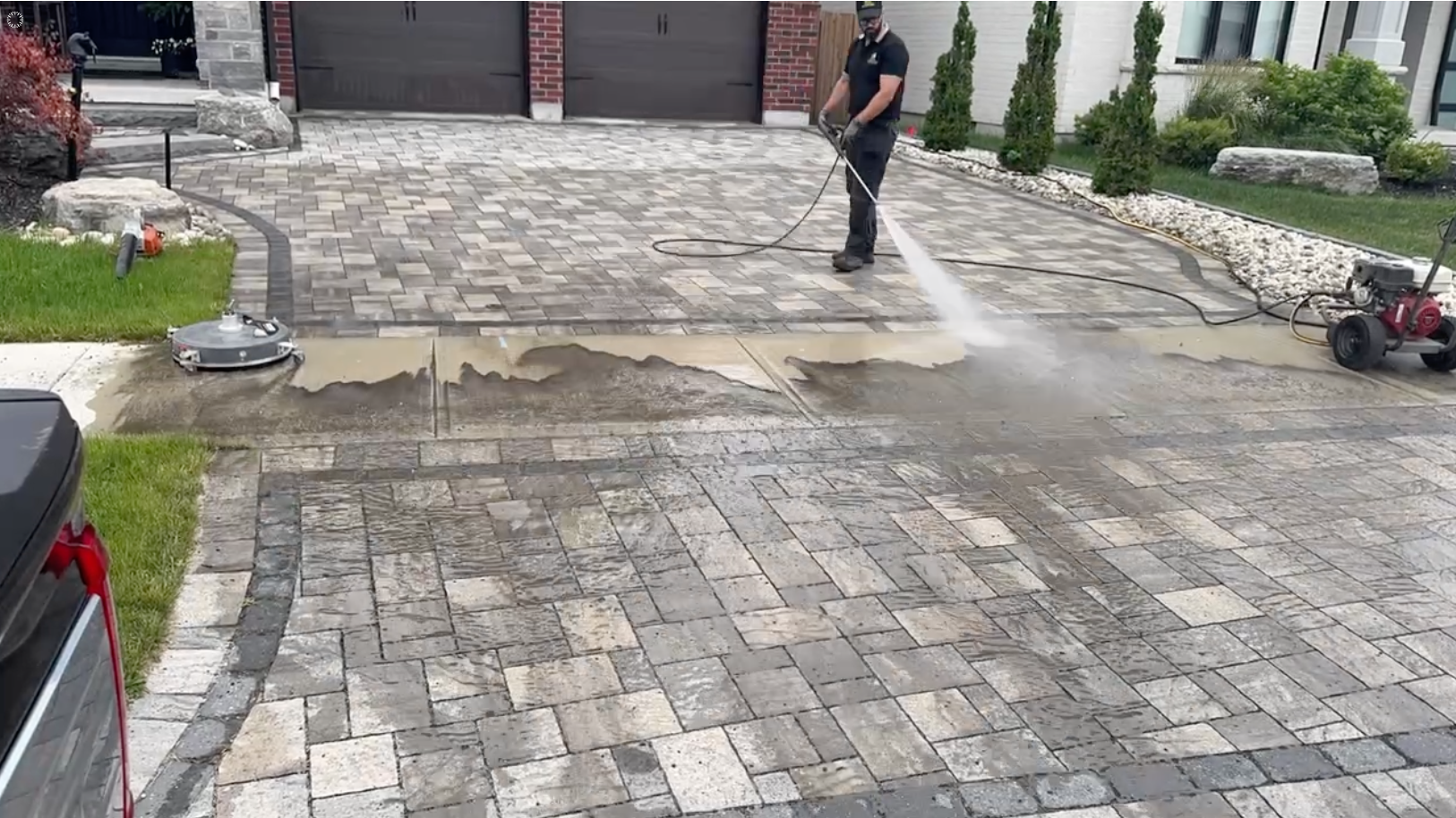 Exterior house soft washing — vinyl siding, brick and stucco